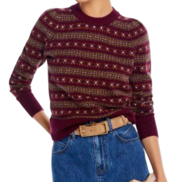 Faherty Highland Fair Isle Puff Sleeve Sweater Women's Medium Merino Wool Blend - Picture 1 of 14